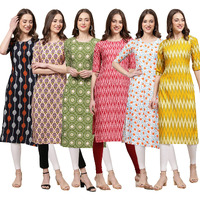 Pinkmint Women's Crepe Digital Print Straight Kurta Pack Of 6 [Cr-330-332-338-328-334-329-S]