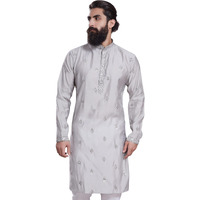 Divisive Men's Embroidered Cotton Silk Blend Only Slim Fit Kurta (Dkrt212_Xxl_Grey)