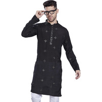 Divisive Men's Embroidered Silk Blend Only Slim Fit Kurta (Dkrt821_S_Black)