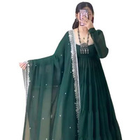 Fashion Basket Georgette Anarkali Kurta For Women Green