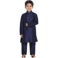 Jbn Creation Boys' Navy Blue Silk Blend Kurta And Pyjama Set_Vasbknb001Npnb_18