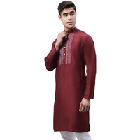 Jompers Men's Cotton Silk Mirror Work Kurtas (Maroon, L)
