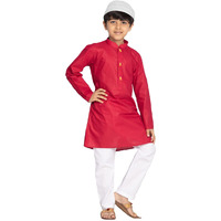 Jbn Creation Boys' Maroon Cotton Blend Kurta Pyjama And Cap Set