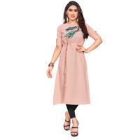 Leriya Fashion Designer Slub Cotton Fully Stitched Half-Sleeve Anarklai Kurti For Women & Girls (Xxx-Large, Pink)