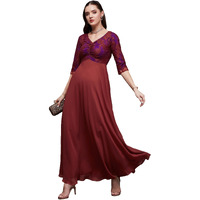 Miss Chase Women's Sweet-Heart Neck 3/4 Sleeve Self Design Fit & Flare Maxi Dress With Pockets (Mcss22D13-62-149-04, Brick Red, M)