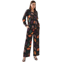 Patlani Women's Co-Ord Set (Red Leavs Printed Crop Shirt & Elasticated Waist Pant Set)