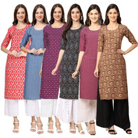 Pinkmint Women's Crepe Digital Print Straight Kurta [Pack Of 6](Mv-346-367-355-373-376-379-L)