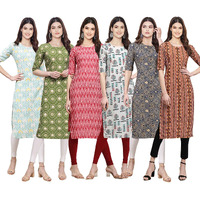 Pinkmint Women's Crepe Digital Print Straight Kurta [Pack Of 6] (Cke-343-338-328-340-341-344-Xl)