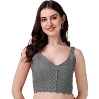Pujia Mills Women's Embroidery Sleeveless Blouse (Lakhnavi 4_Grey_38)