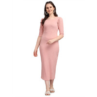 Purvaja Women's Corduroy Bodycon Midi Dress (Ruby-132-Pe-Xl_Peach