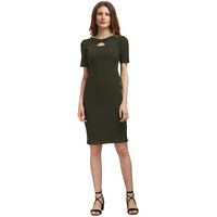 Purvaja Women's Polyester Blend Bodycon Knee-Length Dress (Ruby-379-Dark Olive-Xl_Dark