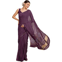 Satrani Women's Cotton Silk Bandhani Foil Printed Gota Lace Zari Stripe Saree With Unstitched Blouse Piece (3848S143N_Wine)