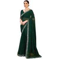Satrani Women's Georgette Stone Work Saree With Unstitched Blouse Piece (4085S189N_Dark Green1)
