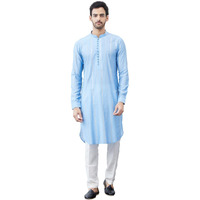 See Designs Men Turquoise Blue Sequince Cotton Kurta Long Sleeves_Sdkt1444S