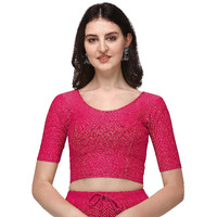 Shiv Textiles Round Neck Dobby Cotton Lycra Stretchable Elbow Sleeve Readymade Saree Blouse For Women Stylish (Pinkfree Size)