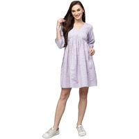 Stylum Women's Woven Design Cotton Blend Flared Dress (Drsclover40_Purple, L)