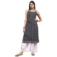 Stylum Women's Lehariya Printed Cotton Sleeveless Kurta (Blacksurma34_Black, Xs)