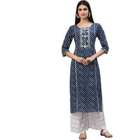 Stylum Women's Lehariya Printed Cotton Straight Kurta (Tulublue36_Blue, S)