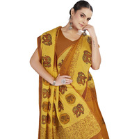 Tamaira Fashion Women's Hand Block Printed Pure Cotton Mulmul Saree Without Blouse Piece(Ab48_Mustard)