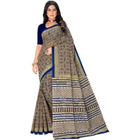 Tamaira Fashion Women's Hand Block Printed Pure Cotton Mulmul Saree Without Blouse Piece(2506_Grey&Blue)