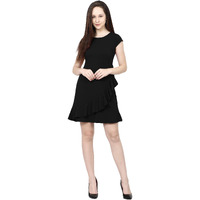 Addyvero Round Neck Short Sleeve Cotton Blend Solid Fit And Flare Midi Women Dress (Black, Xl)