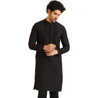 Kisah Men's Kurta, Black Cotton Blend, Solid Regular Fit Mandarin Collar Long Sleeves (42)