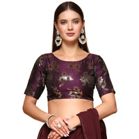 Oomph! Women's Indian Ethnic Wear Designer Floral Pattern Zari Work Boat Neck Half Sleeve Purple Color Brocade Readymade Blouse For Saree Or Lehnga And Fusion Twist. Xl