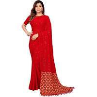 Pratham Blue Women's Sequins Georgette Fancy Saree With Blouse Piece (Pb-296_Red)