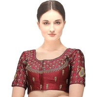 Pujia Mills Women's Silk Solid Half Sleeve Blouse (Kerii Maroon 38_Maroon_38)