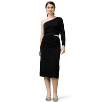 Purvaja Womens One Sholder Below Knee Length Dress (Shine-073-Black_Black_X-Large)