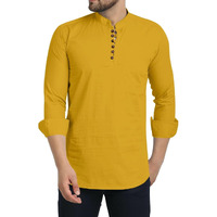 Royalscout Men's Cotton Blend Full Sleeve Short Kurta With Mandarin Collar Gold