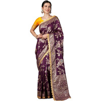 Satrani Women's Silk Blend Banarasi Jacquard Saree With Unstitched Blouse Piece (3800S303N_Wine)