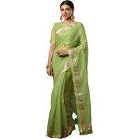Satrani Women's Kota Doriya Zari Stripe Border And Gota Work Saree With Unstitched Blouse Piece (3893S114N_Light Green)