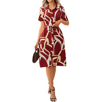Shasmi Women's & Girl's Dress For Women L One Piece Dress For Women L Beach Dress For Women, Solid Printed Tie Front Collared V Neck Midi Dress (Dress 116 Maroon-L)