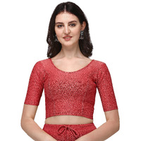 Shiv Textiles Round Neck Dobby Cotton Lycra Stretchable Elbow Sleeve Readymade Saree Blouse For Women Stylish (Gajaripluse Size)