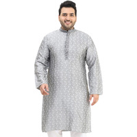 Sojanya Plus (Since 1958) Men's Silk Blend Grey Self Design Only Kurta