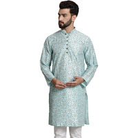 Sojanya (Since 1958 Men's Silk Blend Sea Green Color Print Design Only Long Kurta
