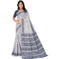 Tamaira Fashion Women's Warli Printed Pure Cotton Mulmul Saree Without Blouse Piece(2536_White&Grey)