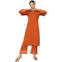 Varanga Women Rust Straight Kurta Set With Tonal Bottom  Relaxed Fit, Casual & Semi-Formal Wear, Comfortable Cotton Kurta For Women (Medium)