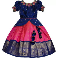 White Button Girl's Polyester Blend Readymade Lehenga Choli (Baby Jecq Blue Pink Choli-18-24 Months_Dark 18 Months-24