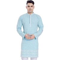 Divisive Men's Thread Embroidered Cotton Blend Only Slim Fit Kurta (Dkrt162_Xl_Sky Blue)