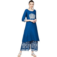 Ishin Women Blue Viscose Rayon Printed Palazzo Kurta Set
