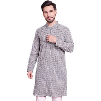 Jompers Chikankari Embroidered Kurtas For Men (Grey, L)