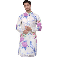 Jompers Men's Blue Animal Printed Pure Cotton Straight Kurtas. (Blue, S)