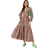Kzully Women's Rayon A-Line Maxi Dress (Sfs_2001_Red_Kaju Katli_M_Print Floral