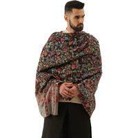 Pashmoda Men 100% Pure Wool Fabric Kalamkari Embroidered Shawl, Stole And Wrap, Sustainable And Natural Fabric, Heritage Kashmiri Pashmina(Size: 101 X 203 Cms) (Black)