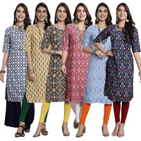 Pinkmint Festival Wear Printed Crepe Kurti's For Women's Ll Ethnic Kurti Ll Comfortable Kurti (Pack Of 6)