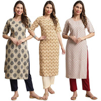 Pinkmint Straight Crepe Kurta & Pant For Women Ethnic Kurta Set For Women (Pack Of 3)