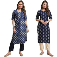 Pinkmint Crepe Casual Style Women Kurta With Pant Fancy Printed Kurti For Women Trendy Kurti Ll (Pack Of 2)