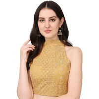 Pujia Mills Women's Halter Neck Chickankari Work Readymade Saree Blouse (Halter Neck_Chiku_38)